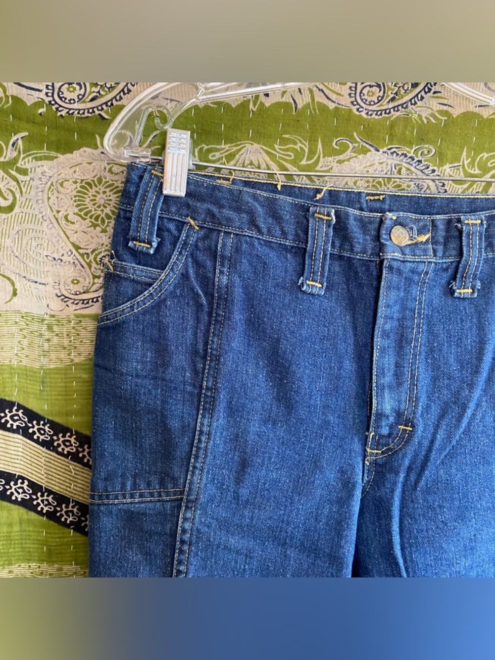 Rare Lee Leens Vintage 1970's Indigo Wash Denim Country Flared Jeans Size 30x32 - Picture 4 of 16